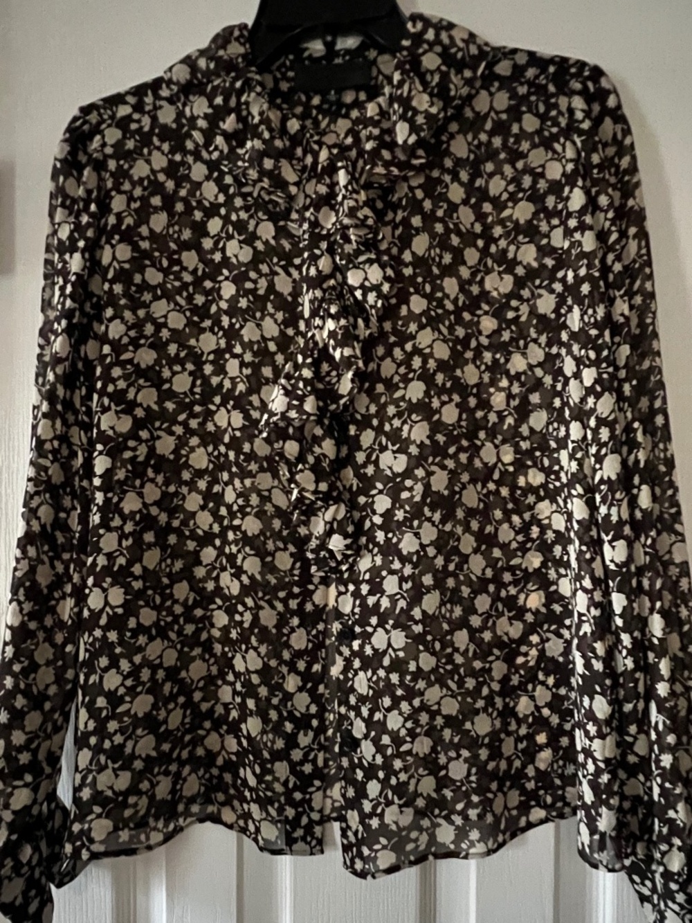 Nili Lotan Silk Floral Blouse Brown & Ivory Floral Print NWOT Small
